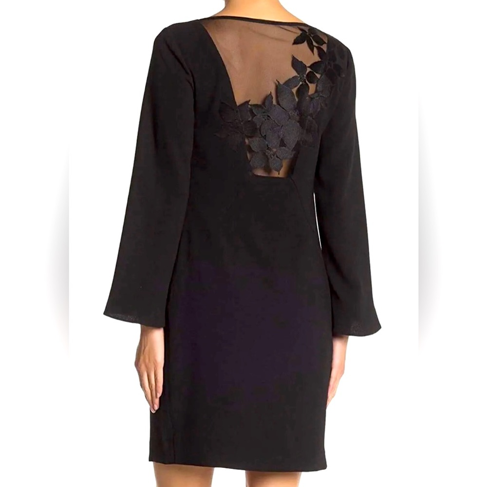 Trina Turk Bell Sleeve Mesh Flower Inlay Dress